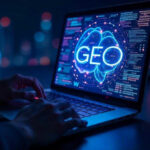 A laptop with GEO showing on the screen